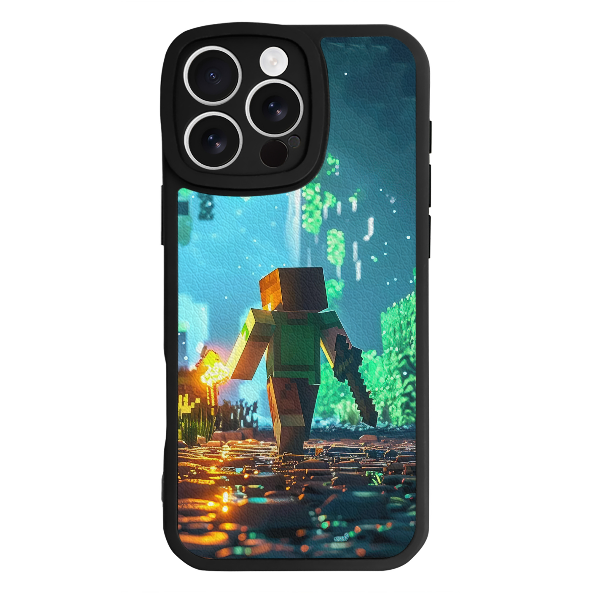 （画像用） マインクラフト ブロックの世界 Minecraft MC Block world 【iPhone 16シリーズ対応】シリコンスマホケース（レザー調） 材質：シリコン